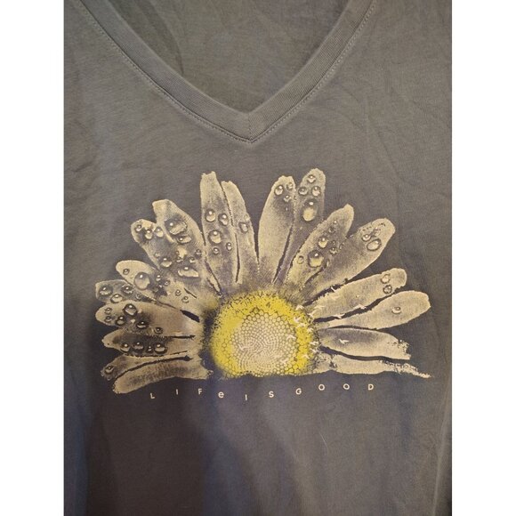 Life is Good XXL Daisy Flower V-Neck Long Sleeve Tee, Blue Gray Water Droplets - Picture 2 of 4